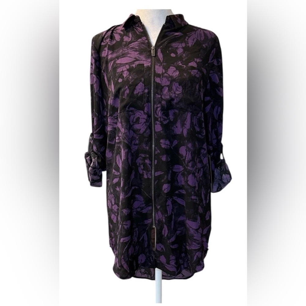 Women's Rock & Republic Full Zip Tunic Top Sz XS Long roll-tab Sleeve